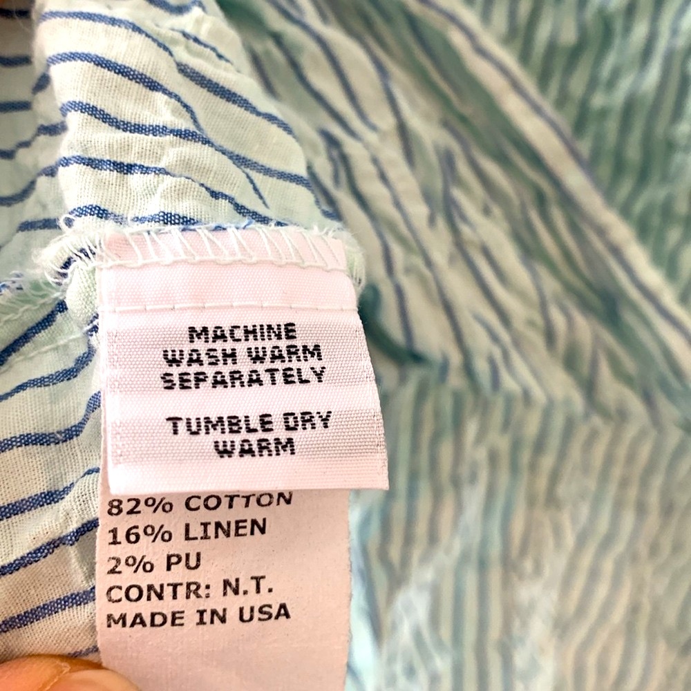cut loose sz M Crinkled Aqua Striped Top lagenlook layers made in USA Coastal - Picture 6 of 6